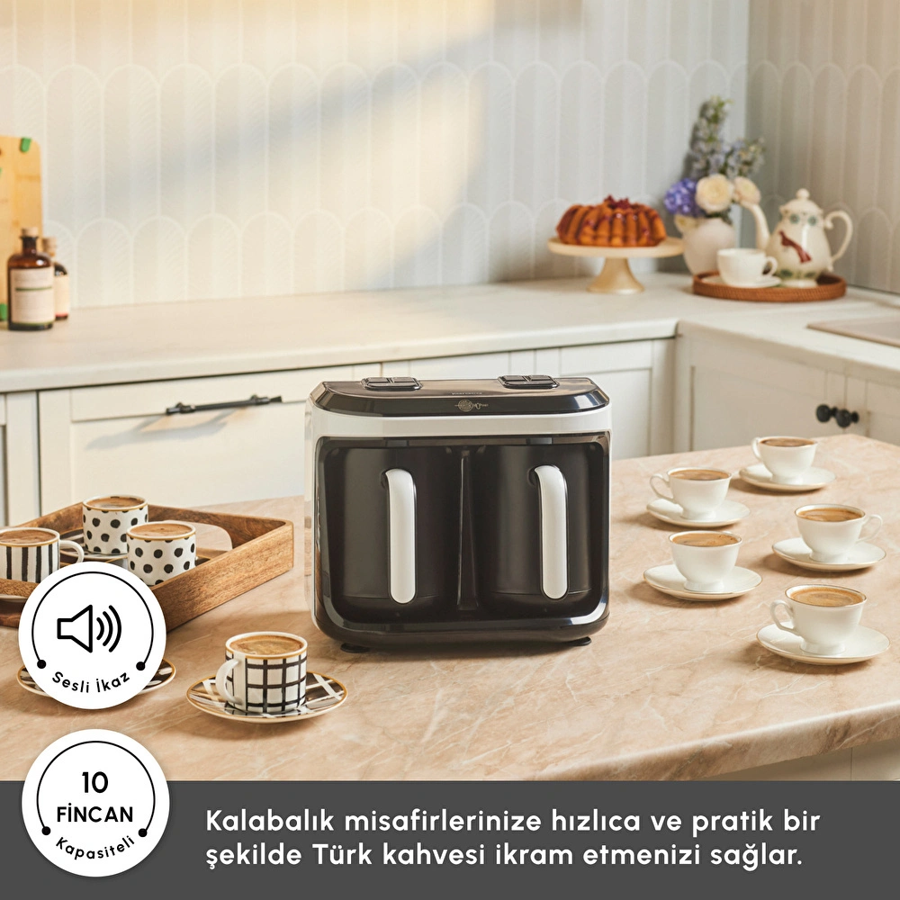 Karaca Hatır Hüp Düet Aroma İkili 10 Fincan Kapasiteli Türk Kahve Makinesi White görseli 3