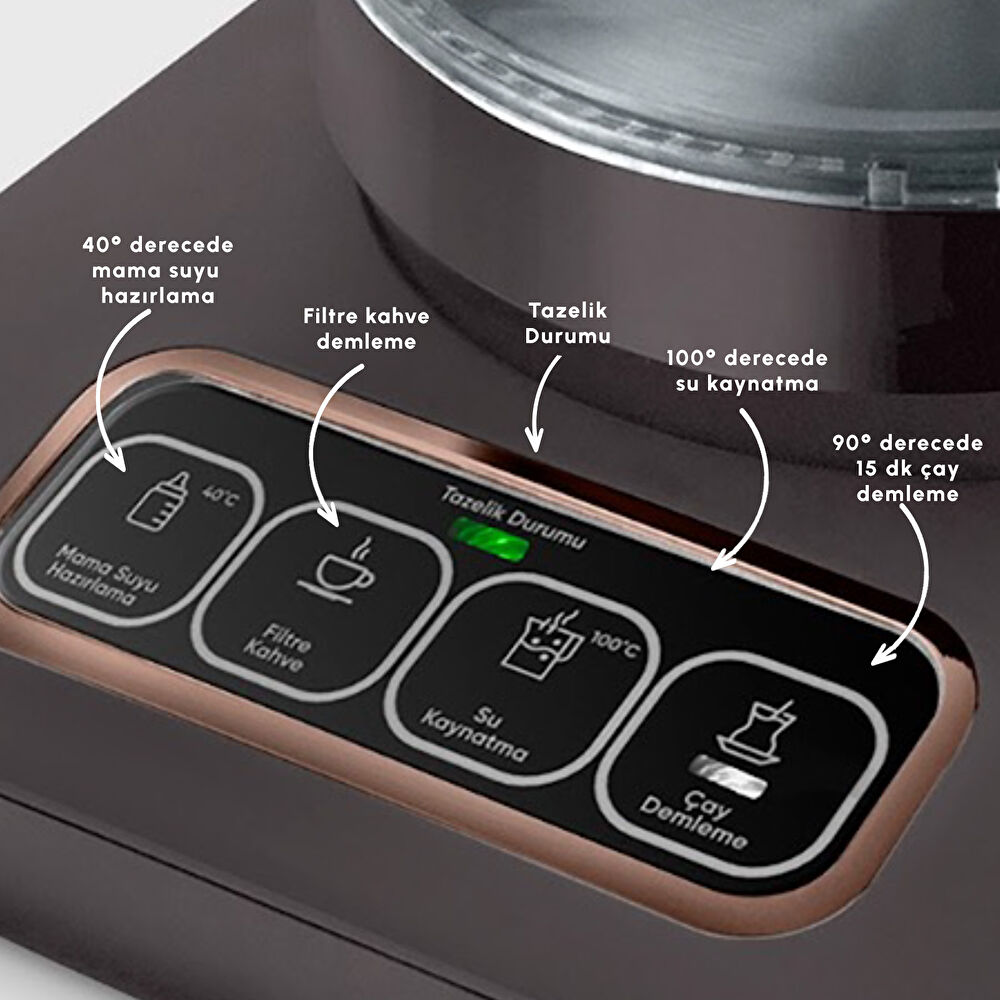 Karaca Çaysever Robotea Pro Connect 4 in 1 Konuşan Cam Çay Makinesi Walnut Brown thumbnail 9