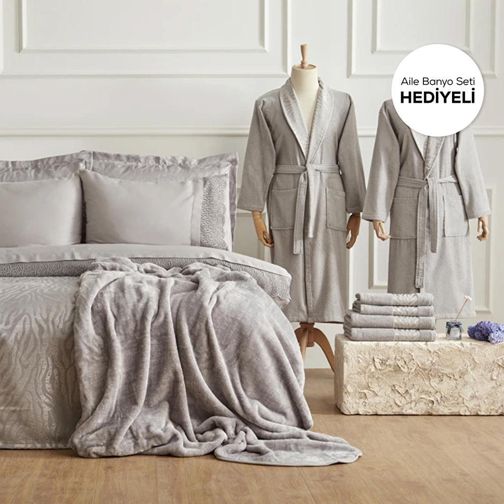 Karaca Home Nehir 14 Parça Çeyiz Seti Aile Banyo Seti Hediyeli Silver  görseli 1