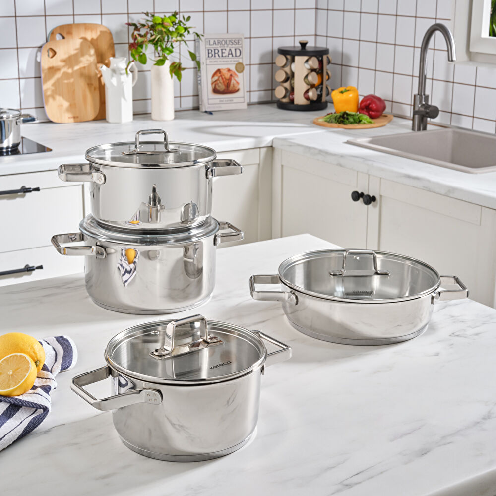 Karaca Valora İnükdsiyon Tabanlı 8 Parça Çelik Tencere Seti thumbnail 2