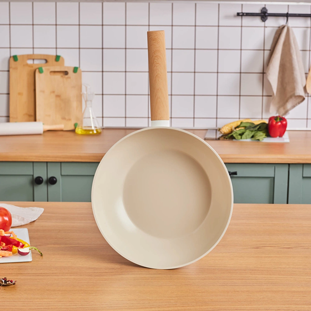 Karaca x Refika Swiss Crystal Almond Cream 28 cm Wok Tava  görseli 3