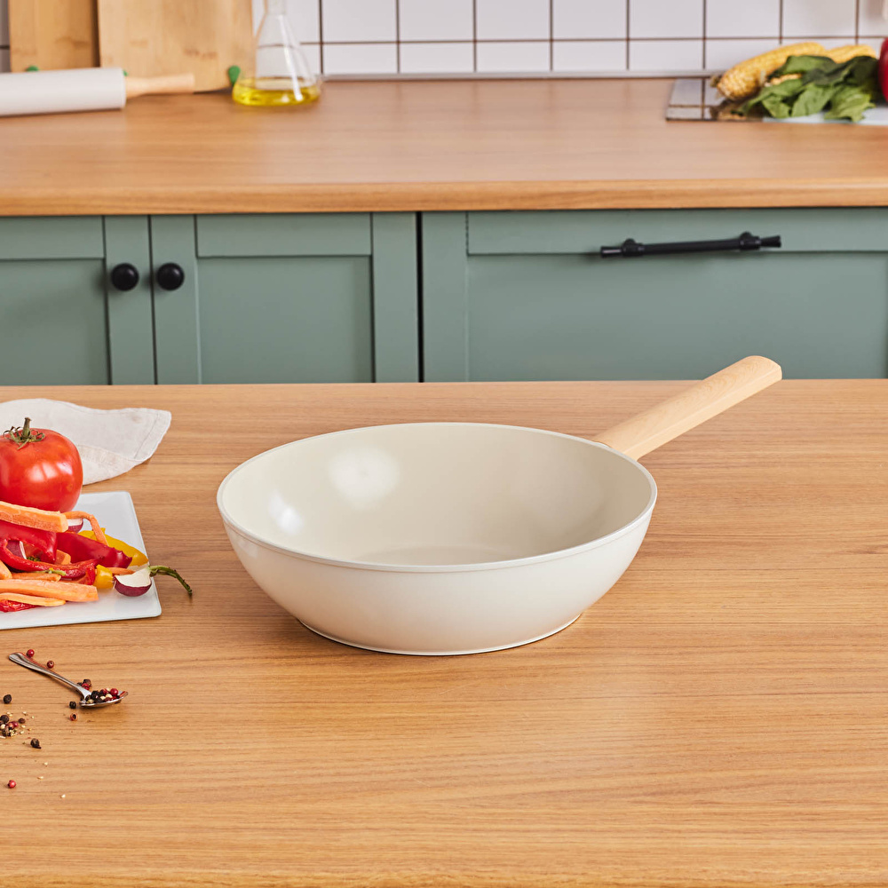 Karaca x Refika Swiss Crystal Almond Cream 28 cm Wok Tava  görseli 1
