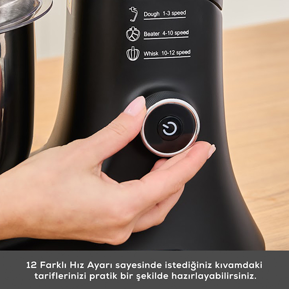 Karaca Pro Artisan Tartılı Dijital Ekran Zaman Ayarlı Döküm Hamur Yoğurma Makinesi Matte Black 5L görseli 4