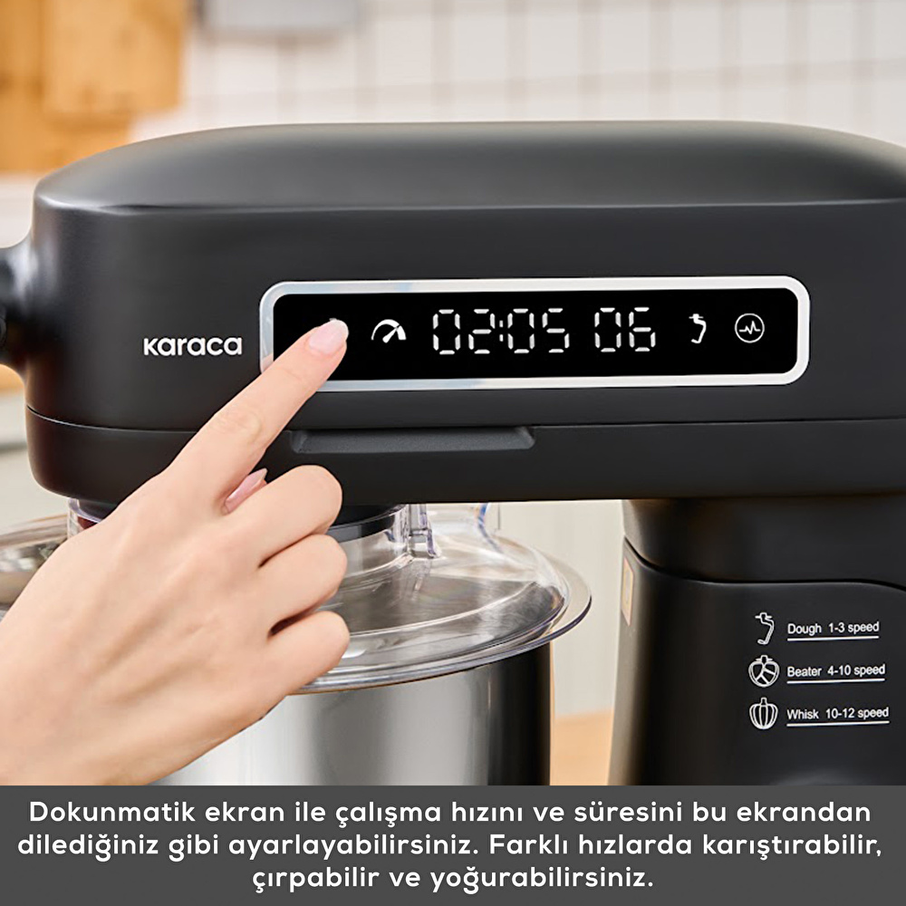 Karaca Pro Artisan Tartılı Dijital Ekran Zaman Ayarlı Döküm Hamur Yoğurma Makinesi Matte Black 5L görseli 7