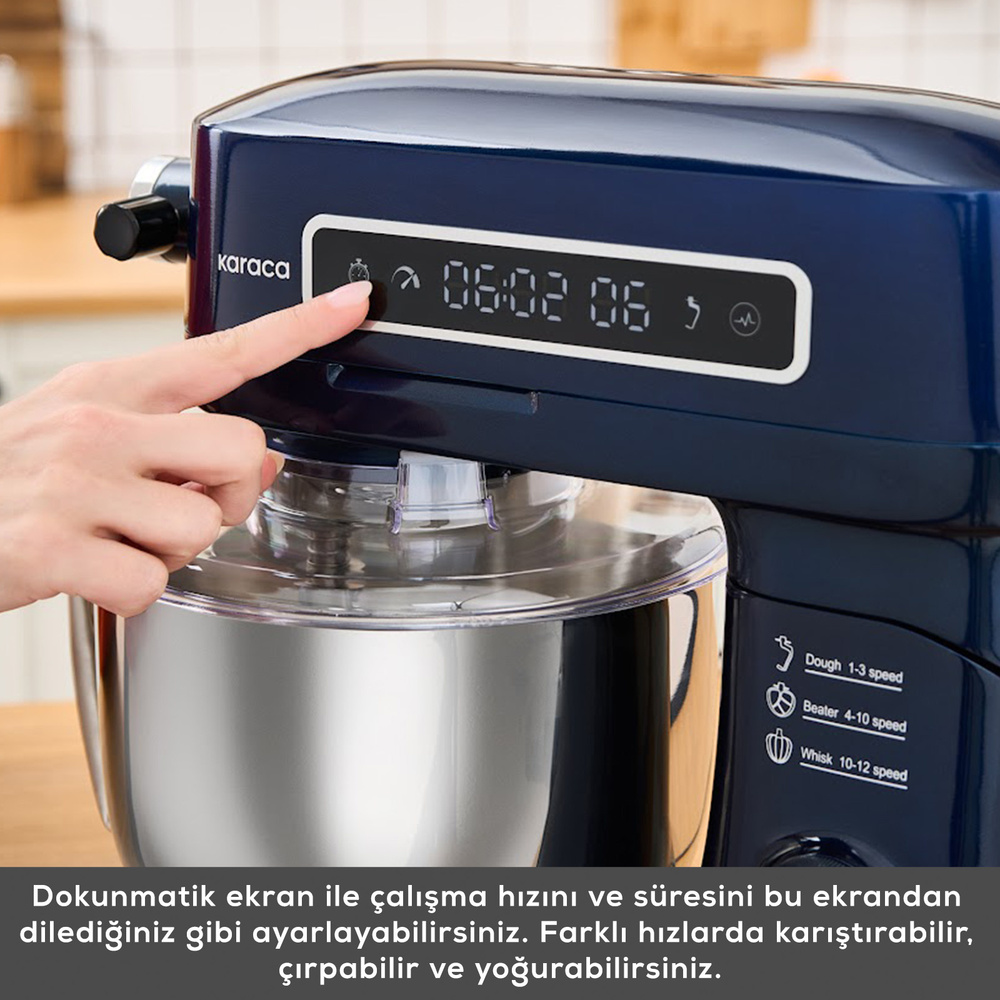 Karaca Pro Artisan Tartılı Dijital Ekran Zaman Ayarlı Döküm Hamur Yoğurma Makinesi Midnight Sapphire 5L görseli 7