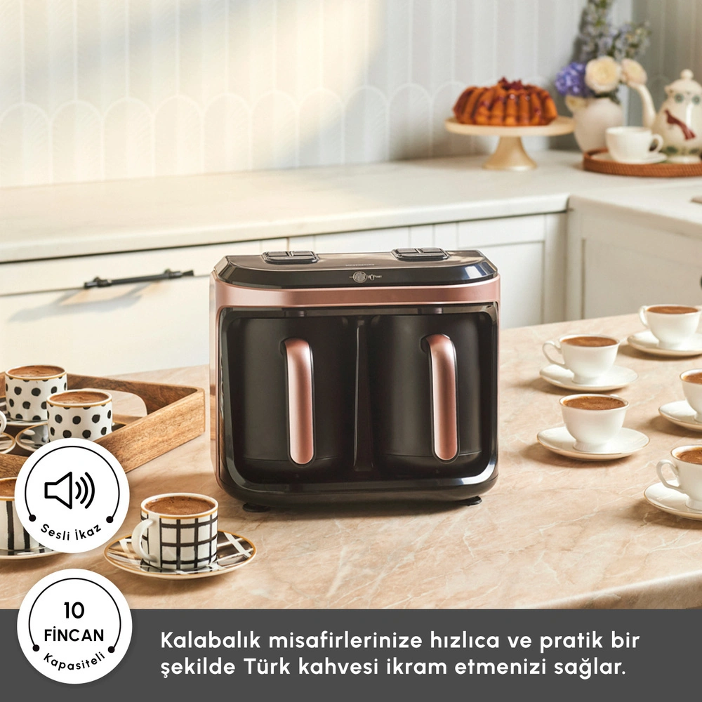 Karaca Hatır Hüp Düet Aroma İkili 10 Fincan Kapasiteli Türk Kahve Makinesi Rosegold görseli 4