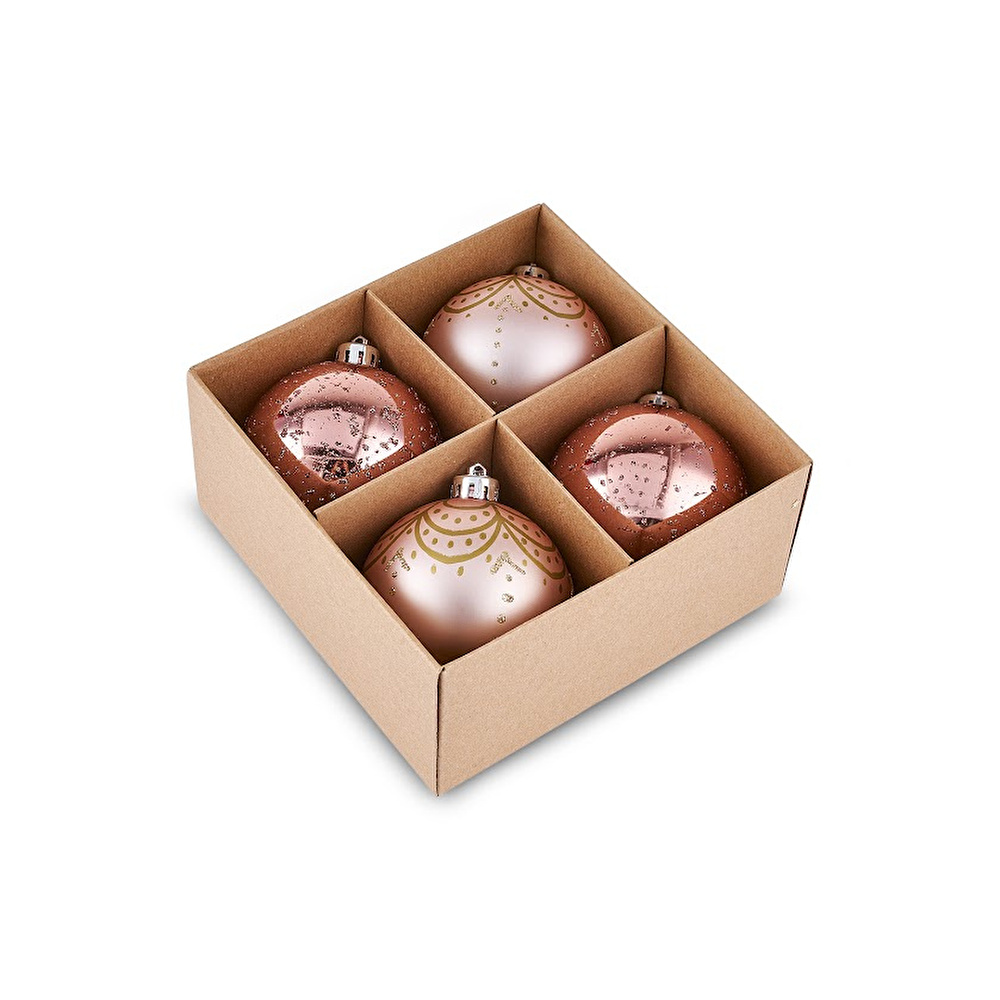 Karaca 4'lü Set Top Ağaç Süsü Pembe ve Pembe Mat 8 cm görseli 3