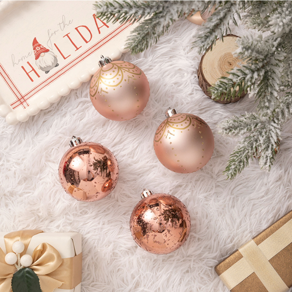 Karaca 4'lü Set Top Ağaç Süsü Pembe ve Pembe Mat 8 cm görseli 2