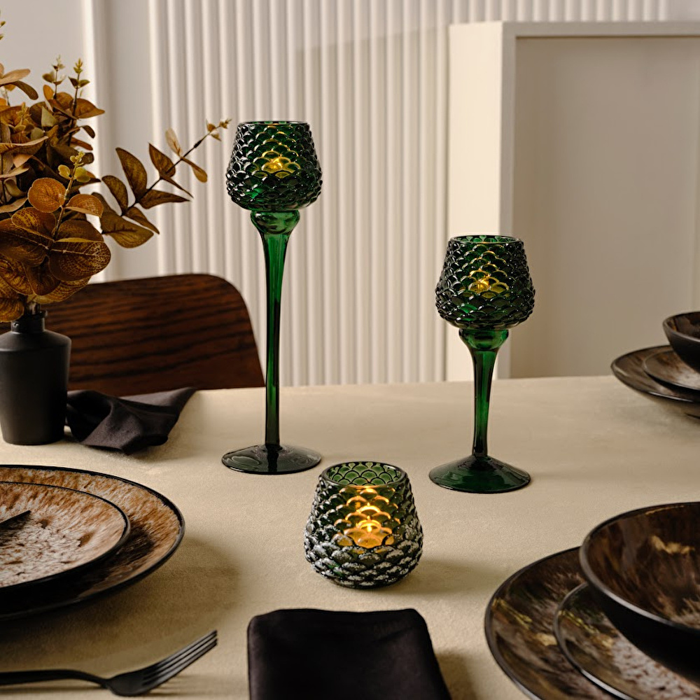 Karaca Home Pinecone Ayaklı Mumluk Yeşil 8x8x26,5 cm görseli 2