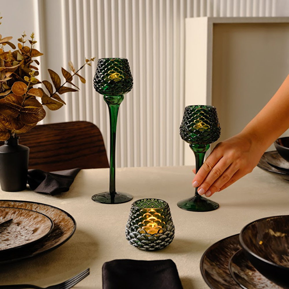 Karaca Home Pinecone Ayaklı Mumluk Yeşil 8x8x26,5 cm görseli 3