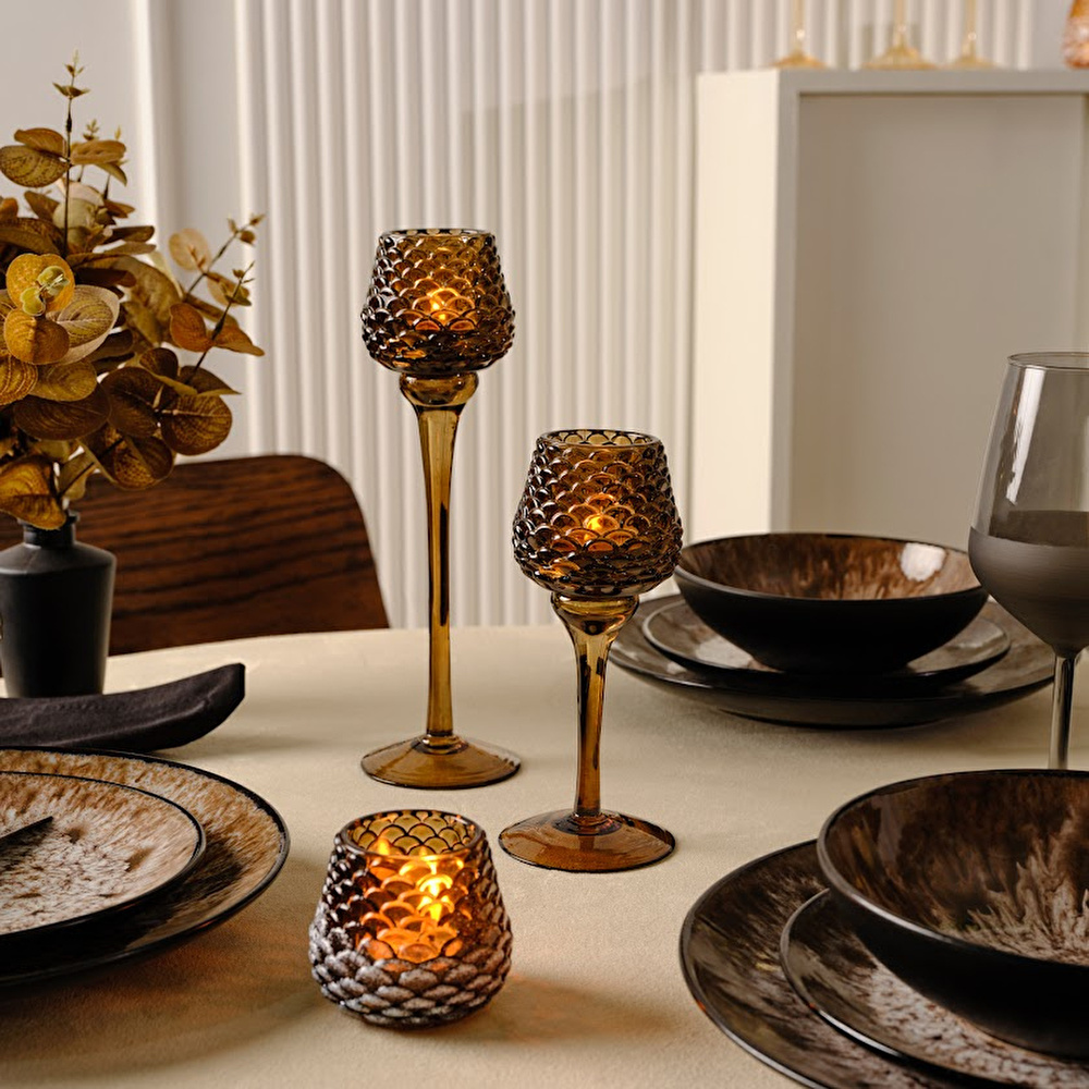 Karaca Home Pinecone Ayaklı Mumluk Kahverengi 8x8x26,5 cm görseli 2