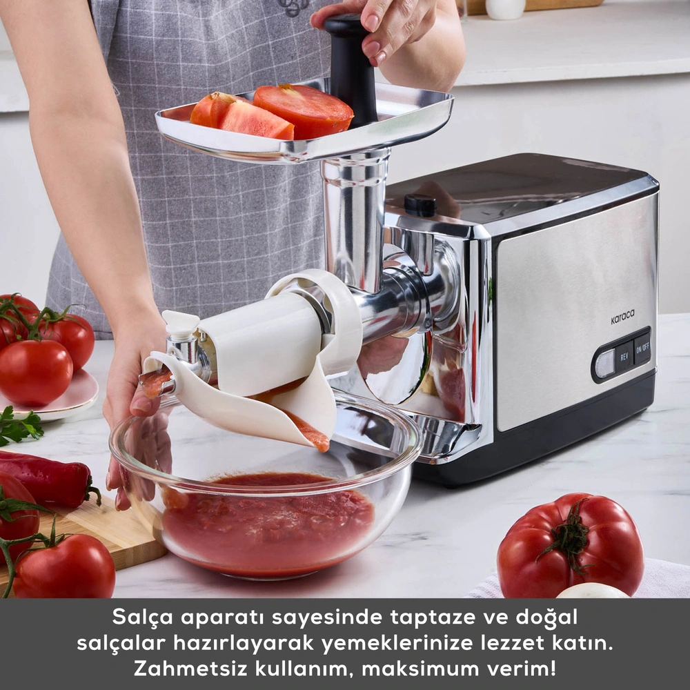 Karaca Inox Kıyma Makinesi 1201 (Salça Sucuk Sosis ve İçli Köfte Aparatlı) görseli 7