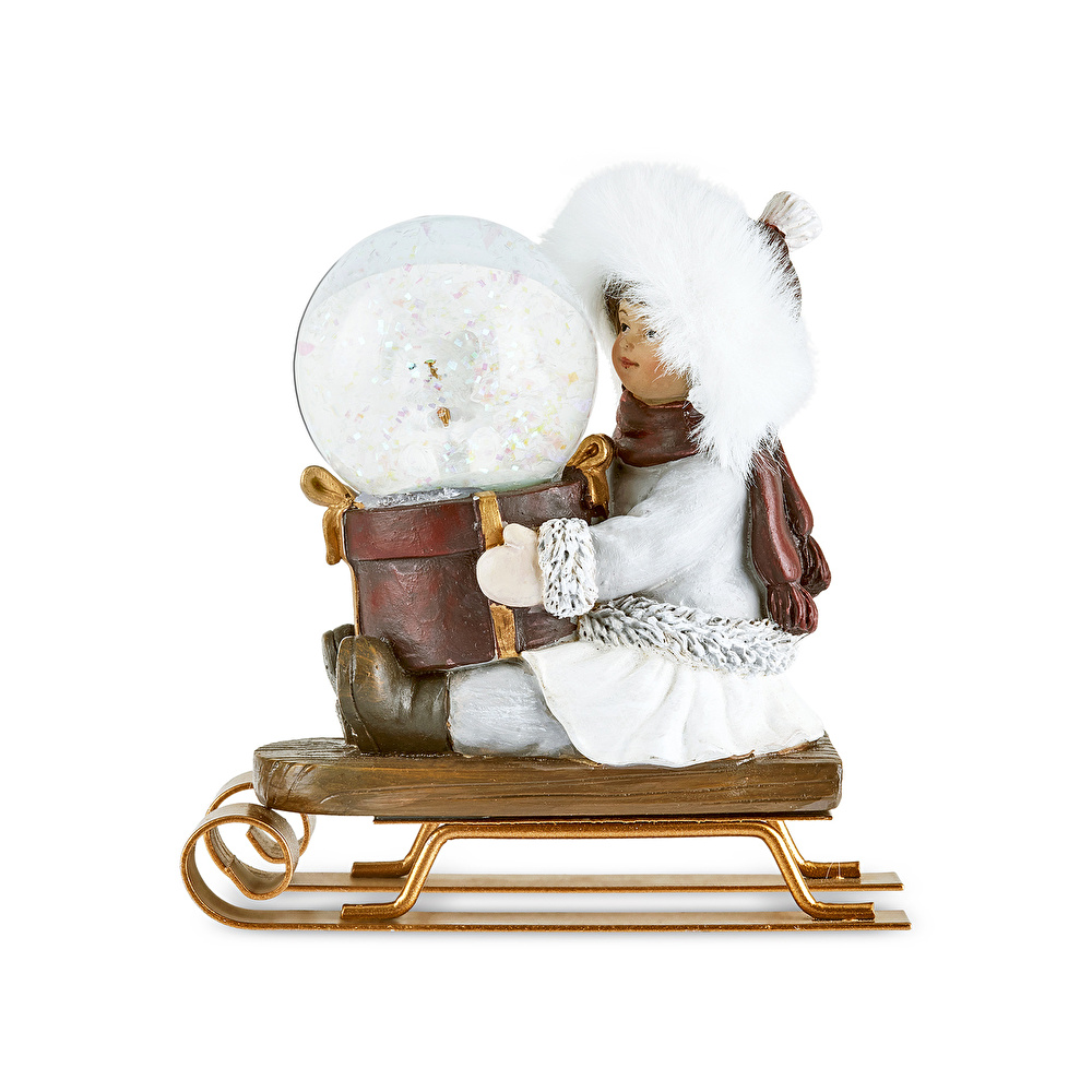 Karaca Home Child Rides A Sleigh Kar Küresi 10x6,5x11 Cm görseli 2