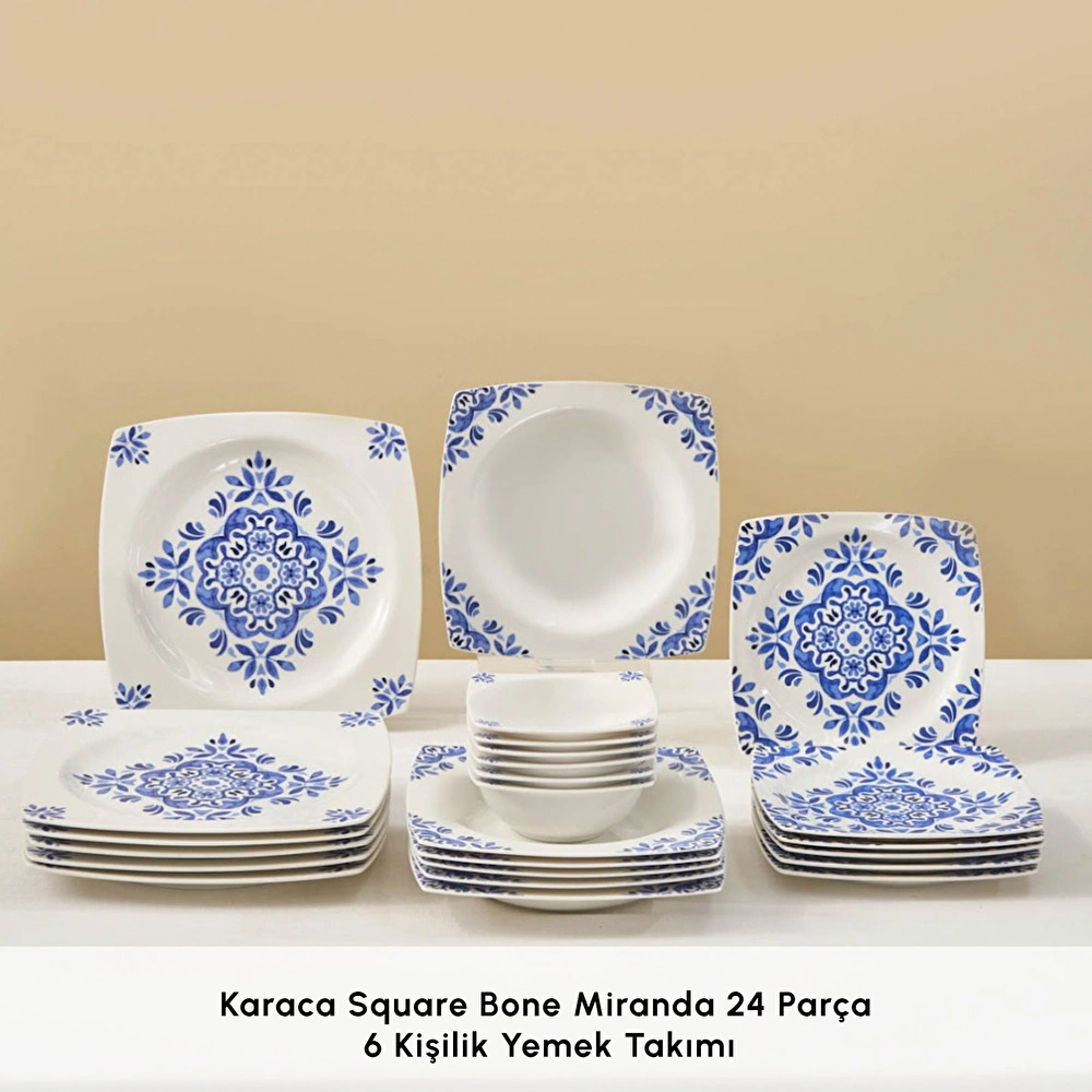 Karaca Square Bone Miranda 24 Parça 6 Kişilik Yemek Takımı görseli 3