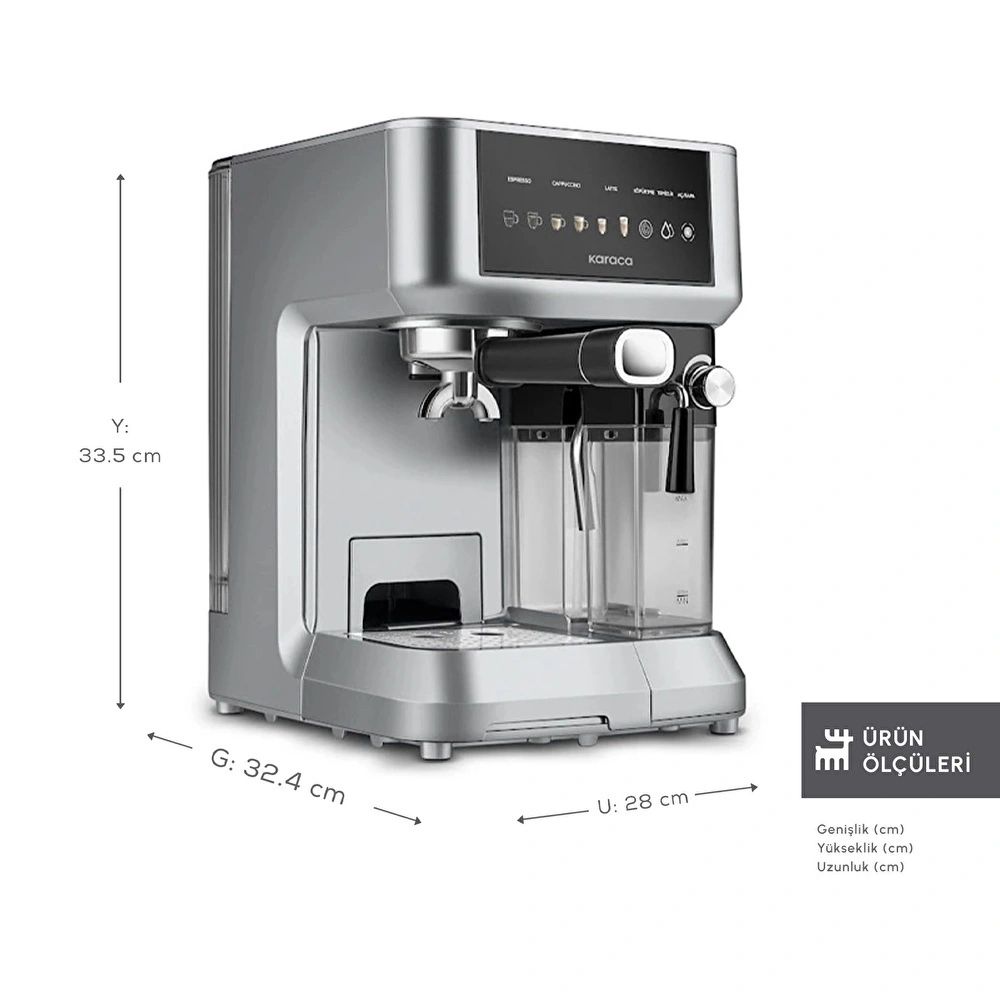 Karaca MyCaffe Barista S10 Entegre Süt Hazneli, Espresso, Latte ve Cappuccino Makinesi Galaxy Grey görseli 2