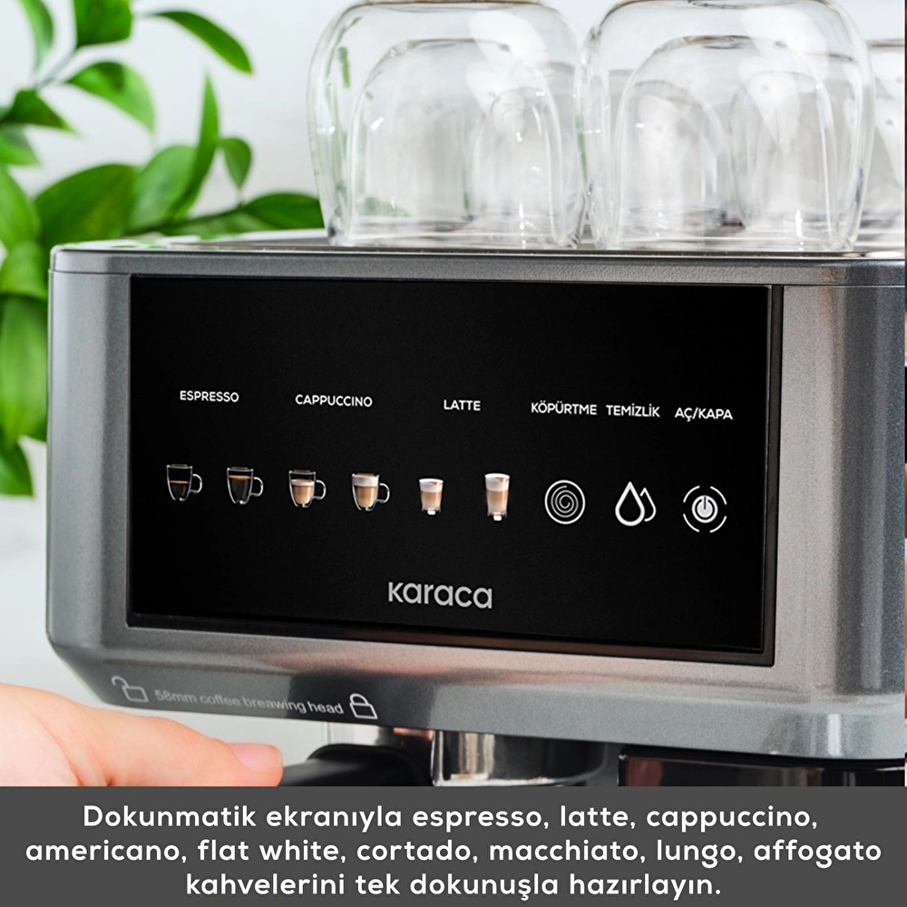 Karaca MyCaffe Barista S10 Entegre Süt Hazneli, Espresso, Latte ve Cappuccino Makinesi Galaxy Grey görseli 4