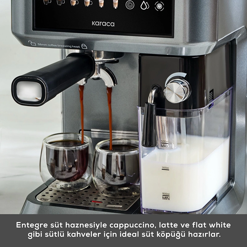 Karaca MyCaffe Barista S10 Entegre Süt Hazneli, Espresso, Latte ve Cappuccino Makinesi Galaxy Grey görseli 5