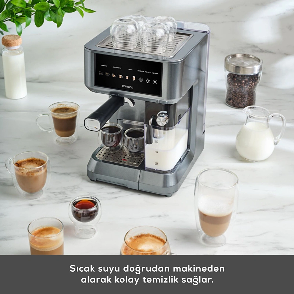 Karaca MyCaffe Barista S10 Entegre Süt Hazneli, Espresso, Latte ve Cappuccino Makinesi Galaxy Grey görseli 10
