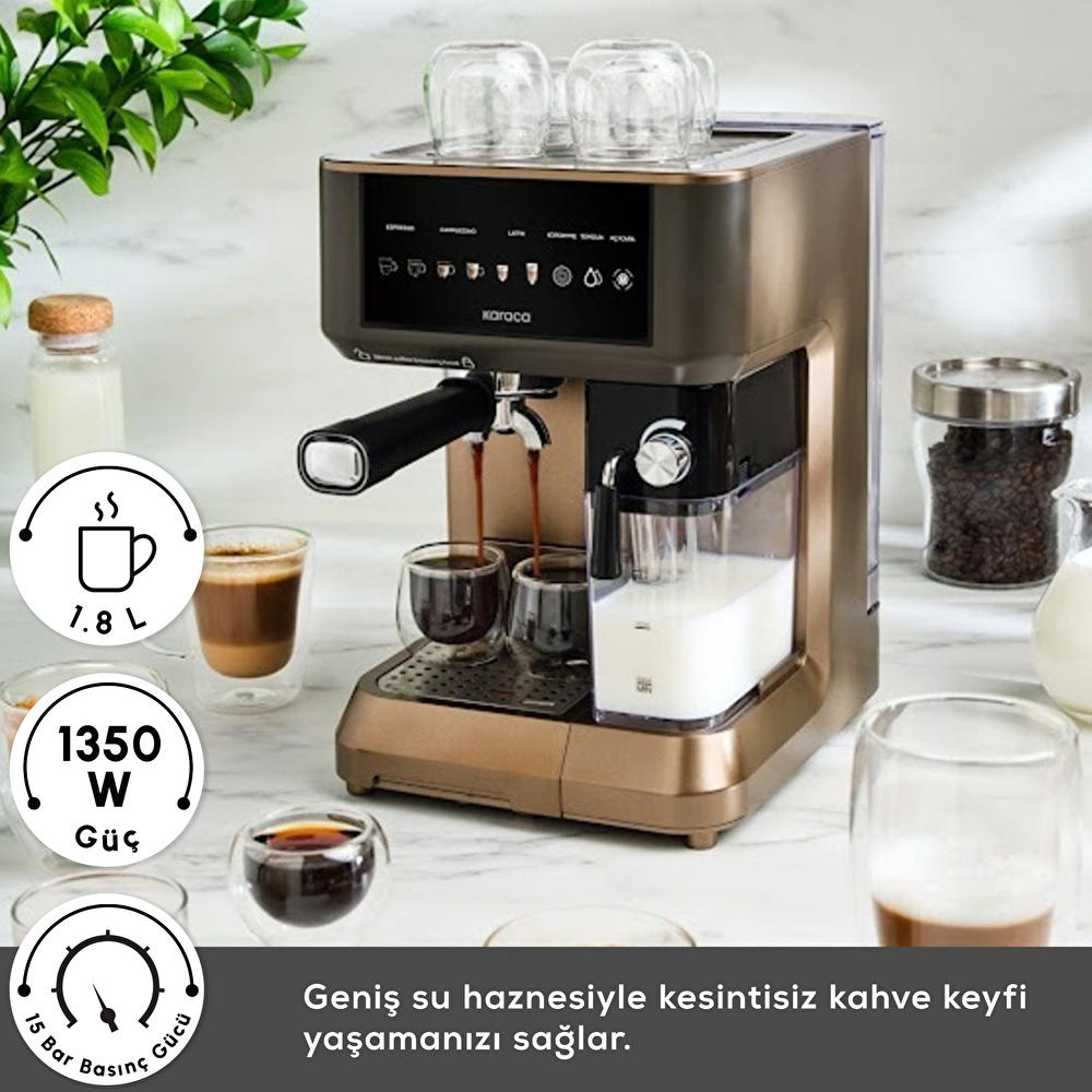 Karaca MyCaffe Barista S10 Entegre Süt Hazneli, Espresso, Latte ve Cappuccino Makinesi Walnut Brown görseli 3