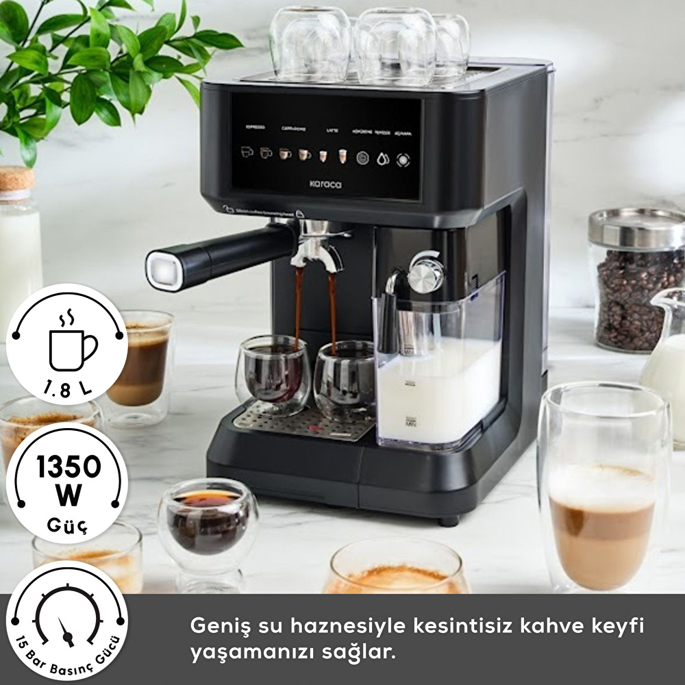 Karaca MyCaffe Barista S10 Entegre Süt Hazneli, Espresso, Latte ve Cappuccino Makinesi Matte Black görseli 3