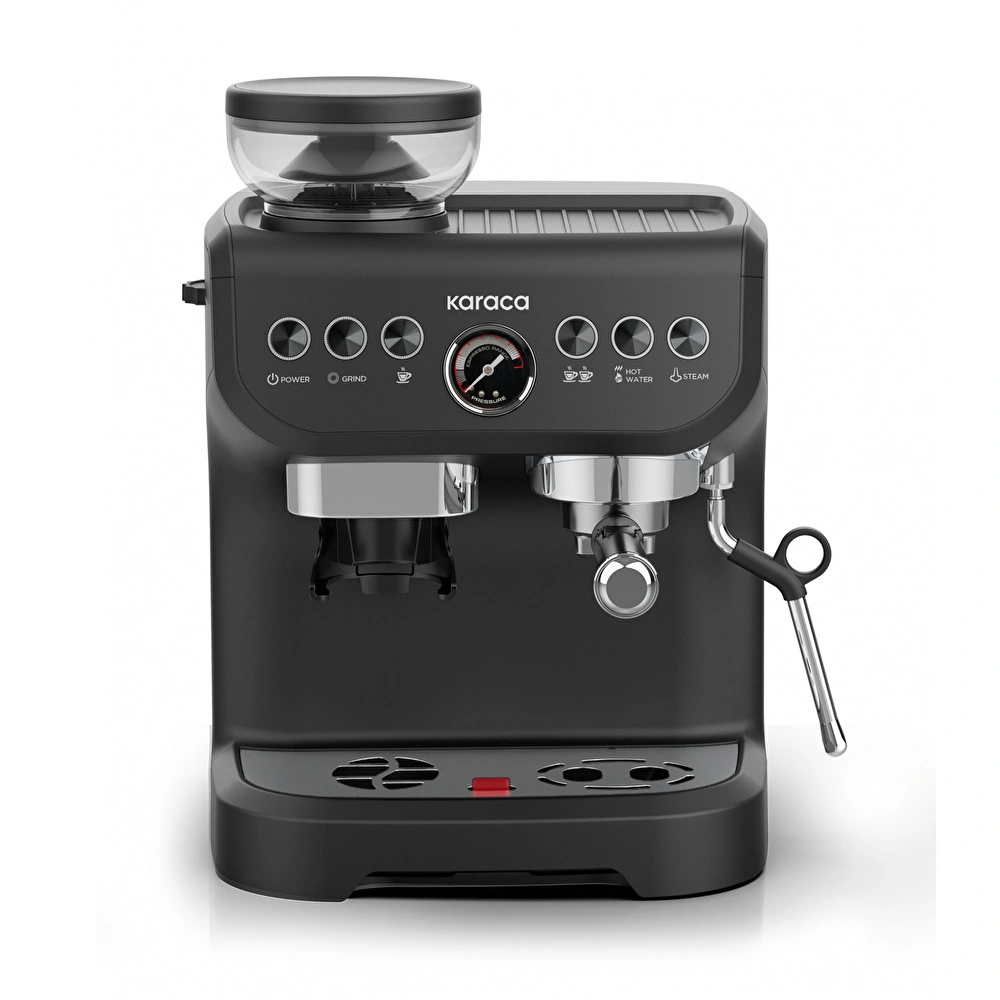 Karaca Coffee Art Barista Kahve Öğütücülü, Süt Köpürtücülü, 15 Bar Basınçlı Espresso, Latte, Cappuccino, Americano Makinesi Matte Black 2L 1450W görseli 1