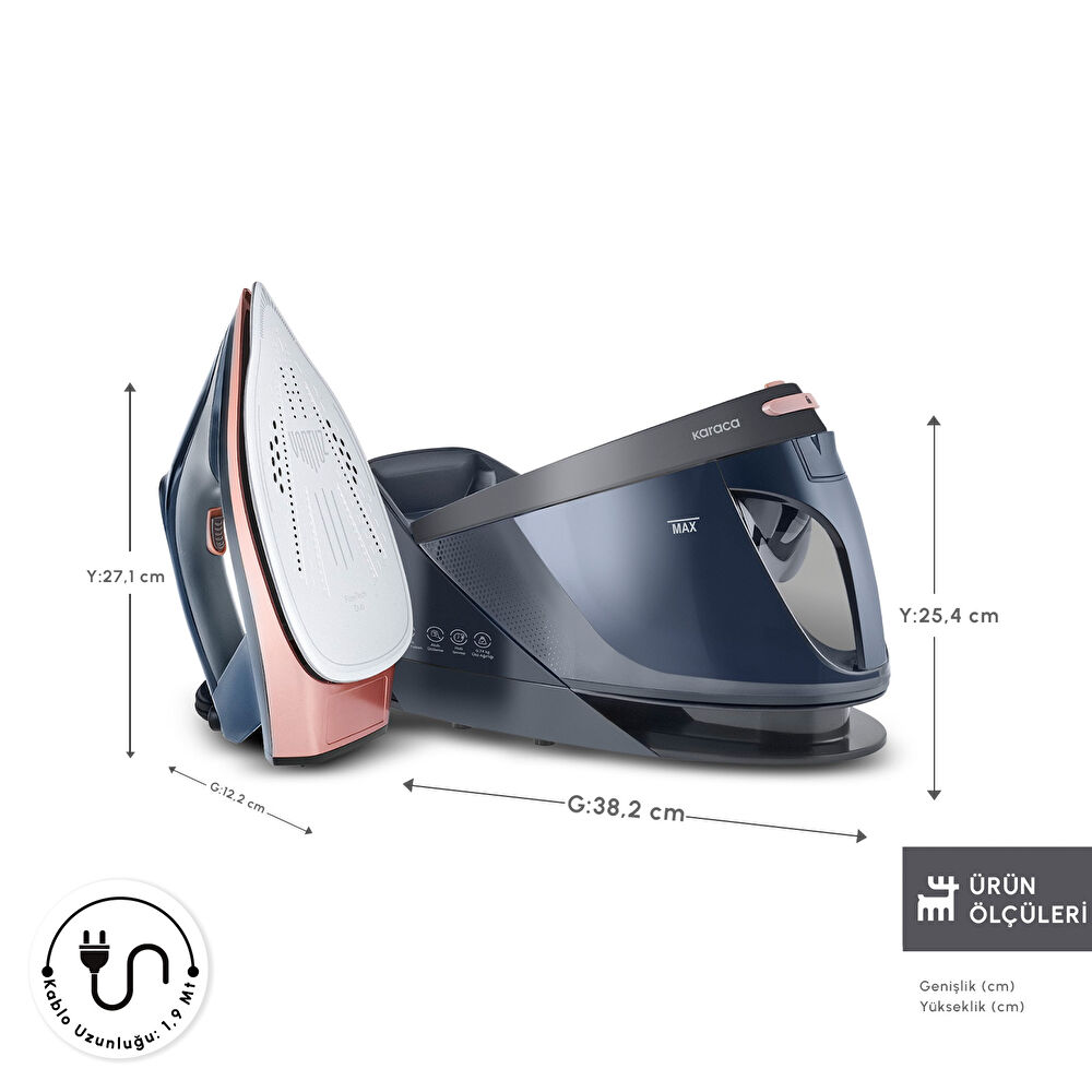 Karaca Vantuz Steammaster Buhar Kazanlı Ütü Navy Rose thumbnail 4