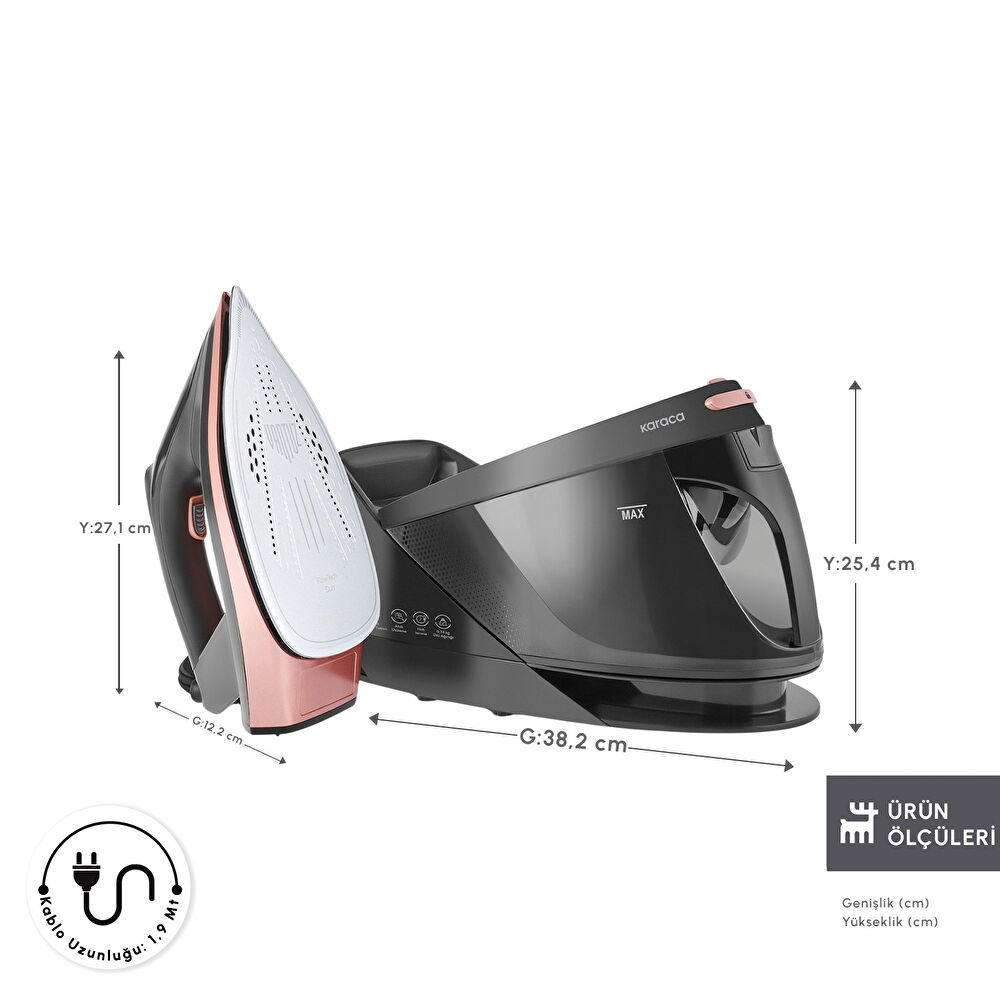 Karaca Vantuz Steammaster Buhar Kazanlı Ütü Black Rose thumbnail 3