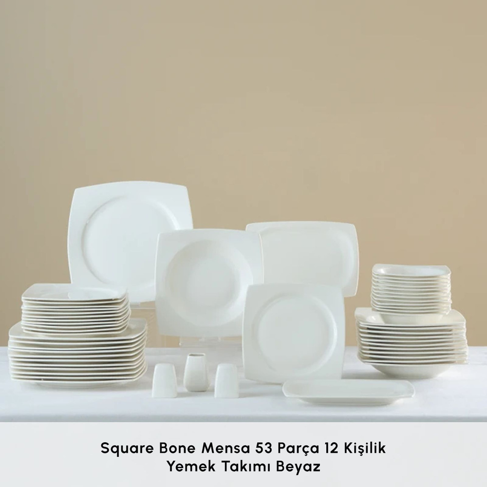 Karaca Square Bone Mensa 53 Parça 12 Kişilik Yemek Takımı Beyaz  görseli 3