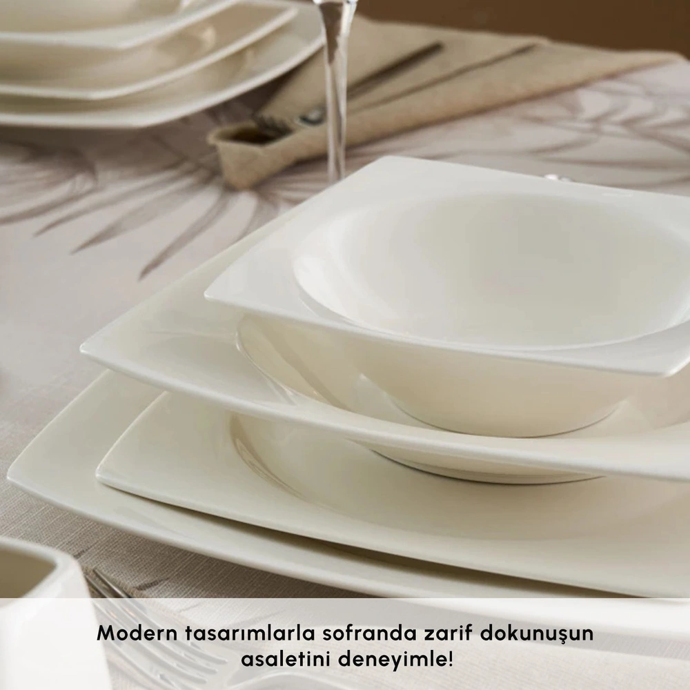 Karaca Square Bone Mensa 53 Parça 12 Kişilik Yemek Takımı Beyaz  görseli 9