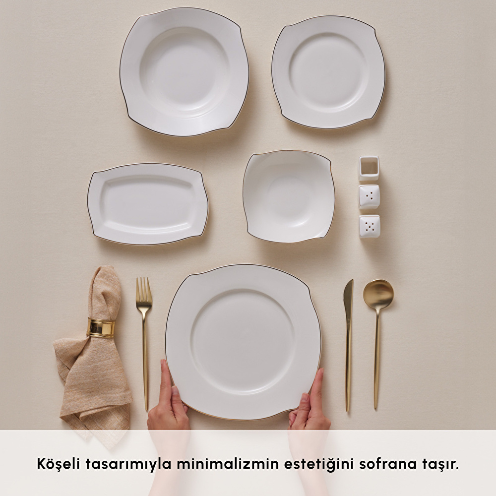Karaca Square Bone Beyaz Altın 53 Parça 12 Kişilik Yemek Takımı  görseli 4