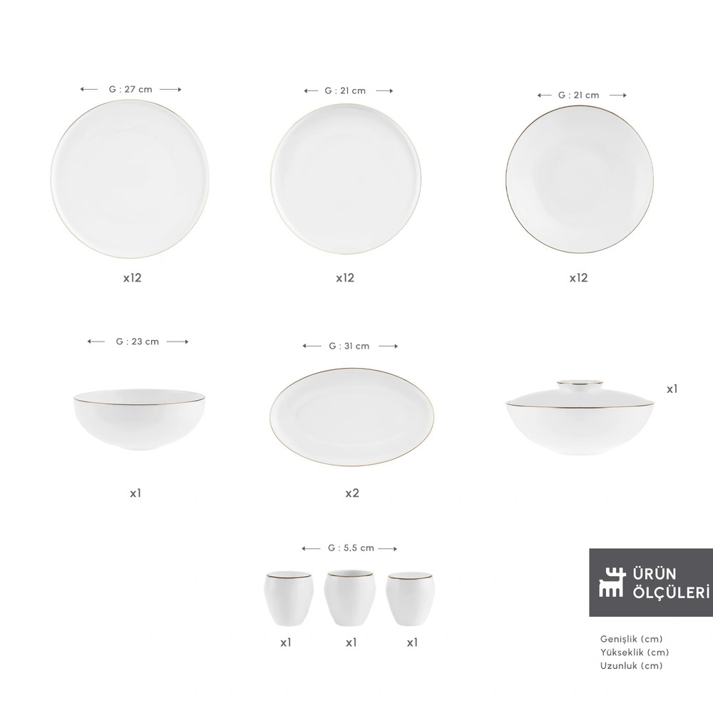 Karaca Fine Bone Meridian 55 Parça 12 Kişilik Yemek Takımı Gold görseli 2