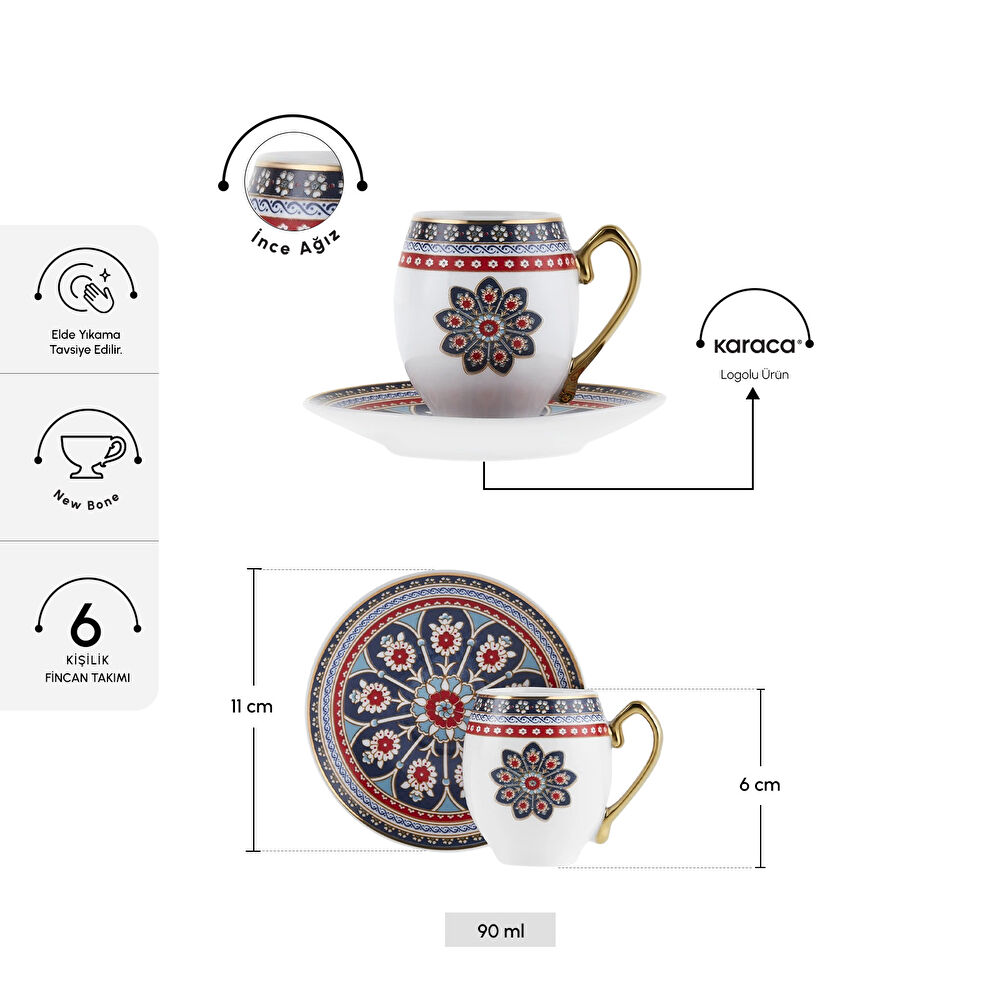 Karaca Söğüt 6 Kişilik Kahve Fincan Takımı 90 ml thumbnail 2