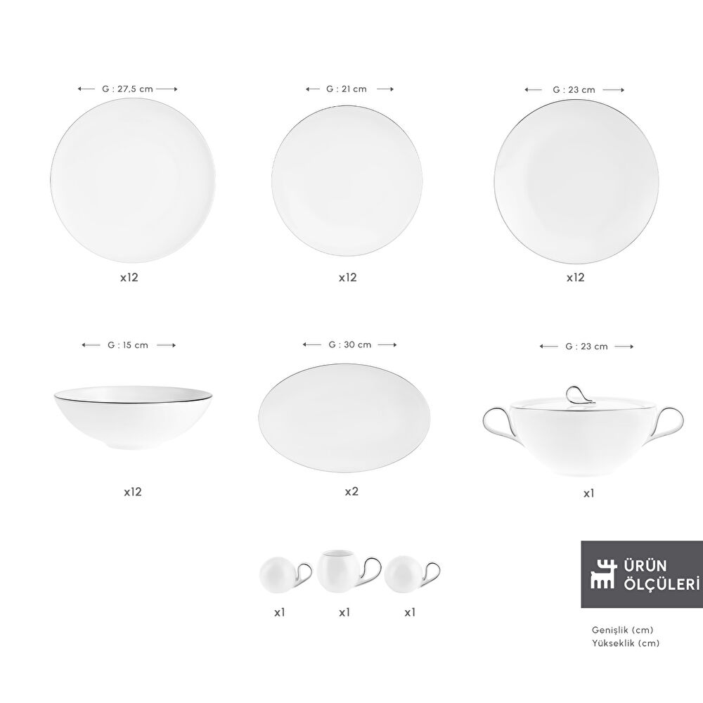 Karaca Fine Pearl Extra Chanak 55 Parça 12 Kişilik Yemek Takımı Platin thumbnail 2