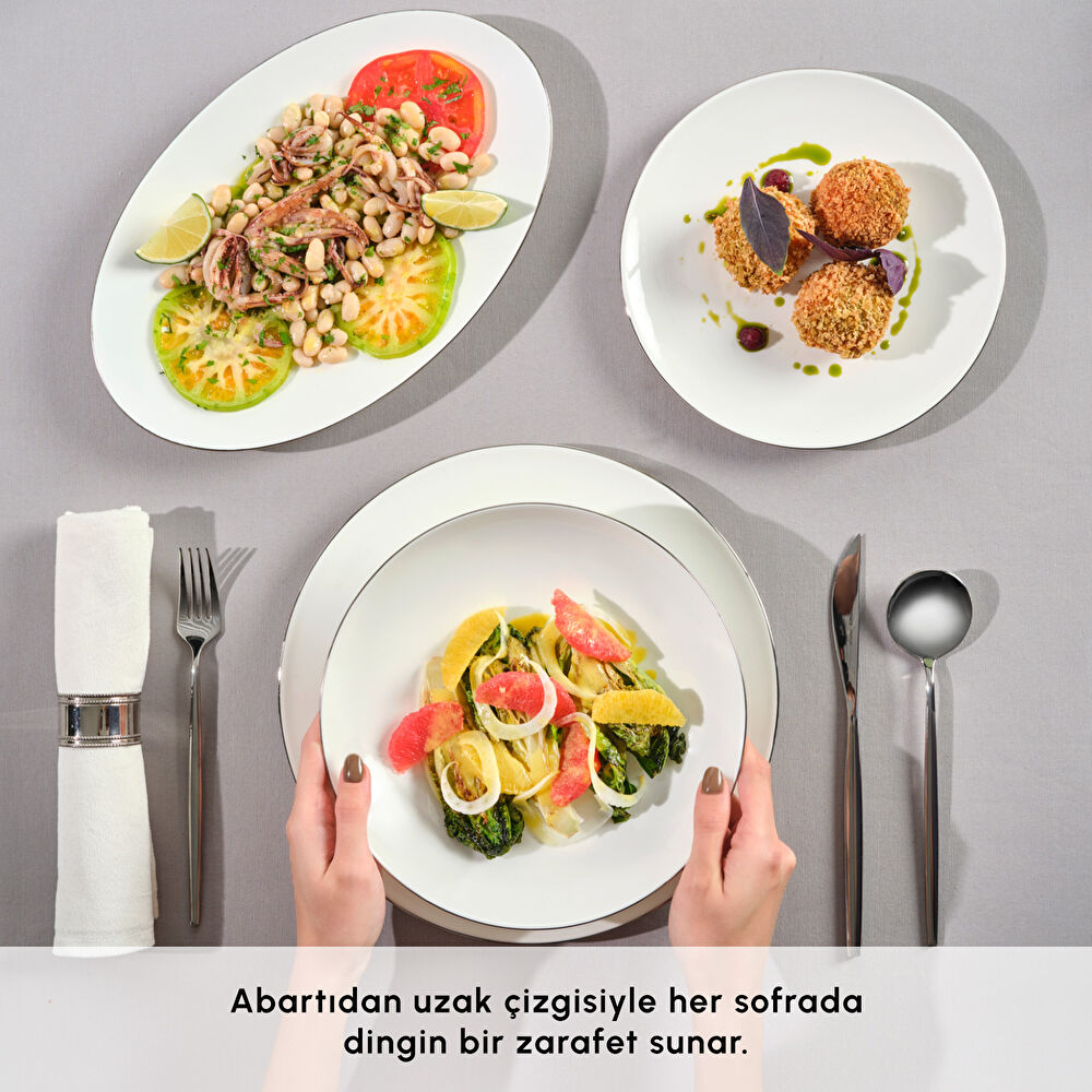 Karaca Fine Pearl Extra Chanak 55 Parça 12 Kişilik Yemek Takımı Platin thumbnail 4