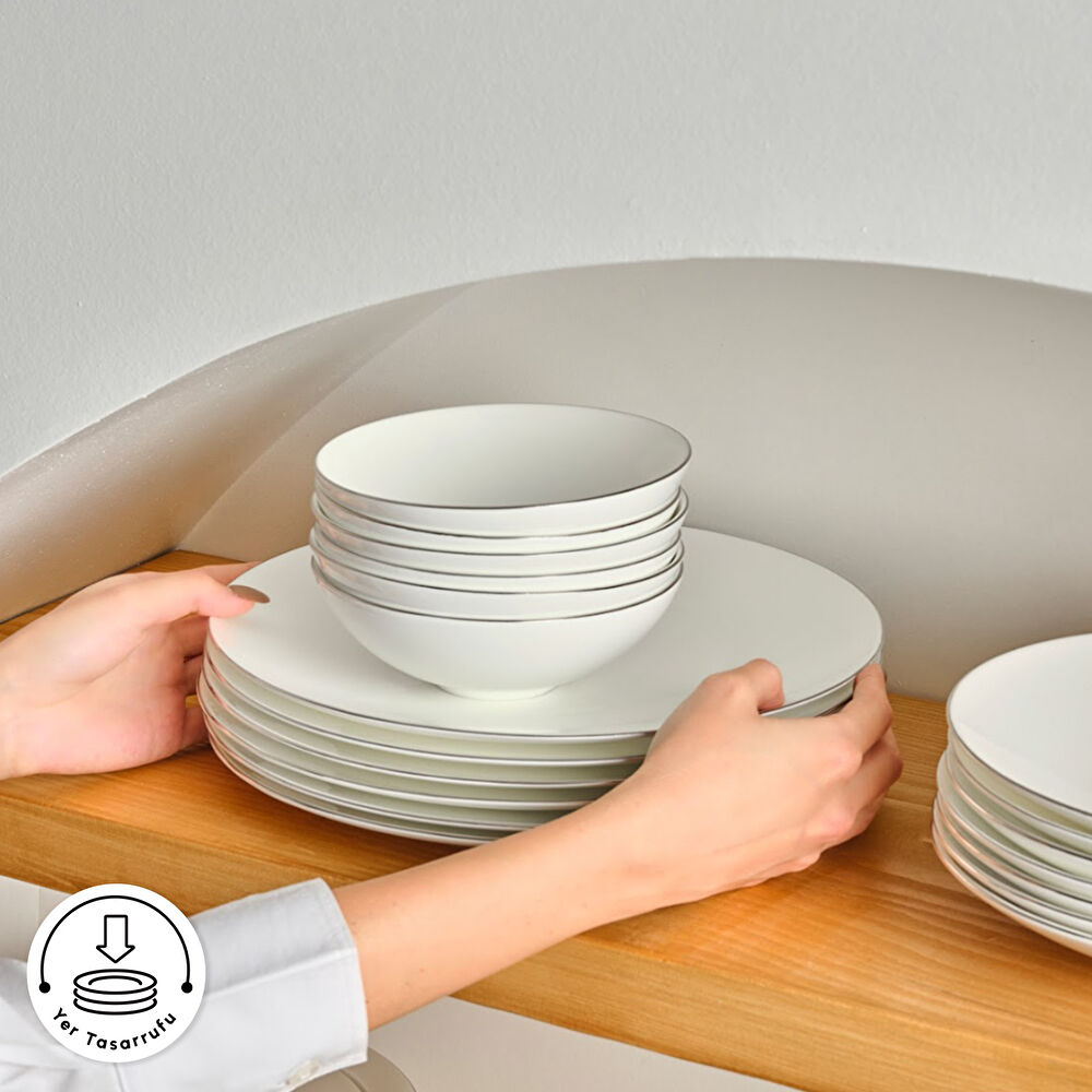 Karaca Fine Pearl Extra Chanak 55 Parça 12 Kişilik Yemek Takımı Platin thumbnail 8