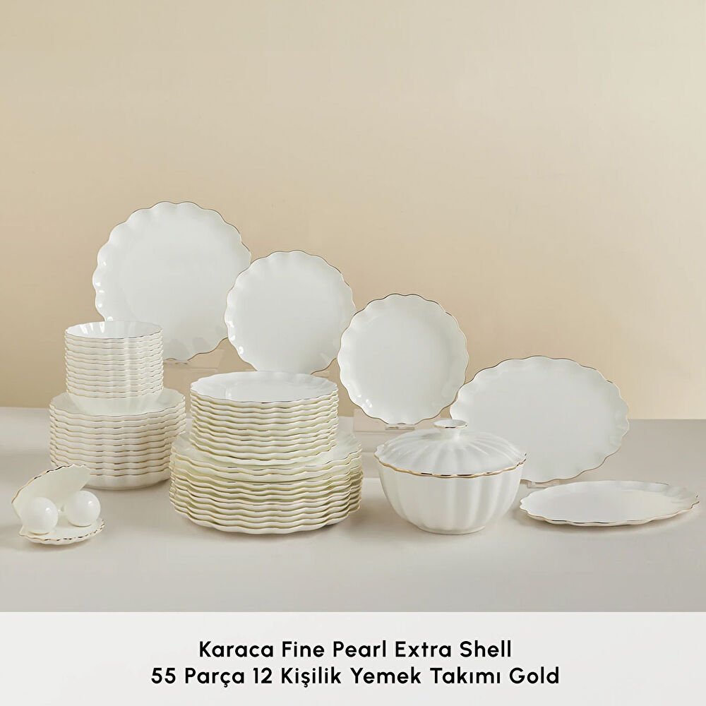 Karaca Fine Pearl Extra Shell 55 Parça 12 Kişilik Yemek Takımı Gold thumbnail 3