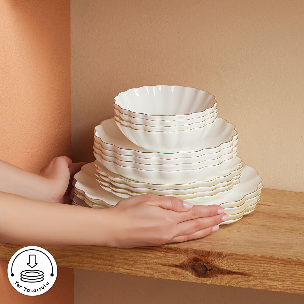 Karaca Fine Pearl Extra Shell 55 Parça 12 Kişilik Yemek Takımı Gold thumbnail 9