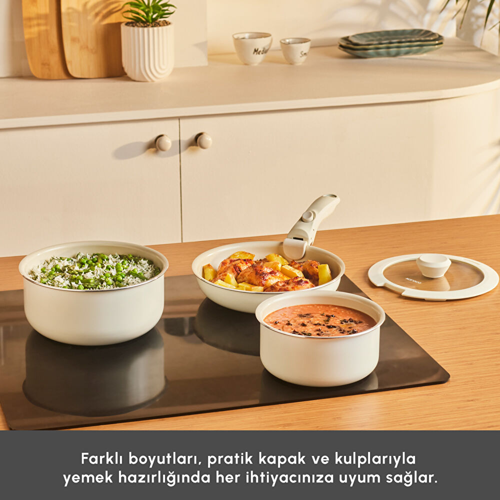 Karaca x Refika Swiss Crystal Almond Cream Easy Clip 5 Parça Tencere ve Tava Seti thumbnail 7