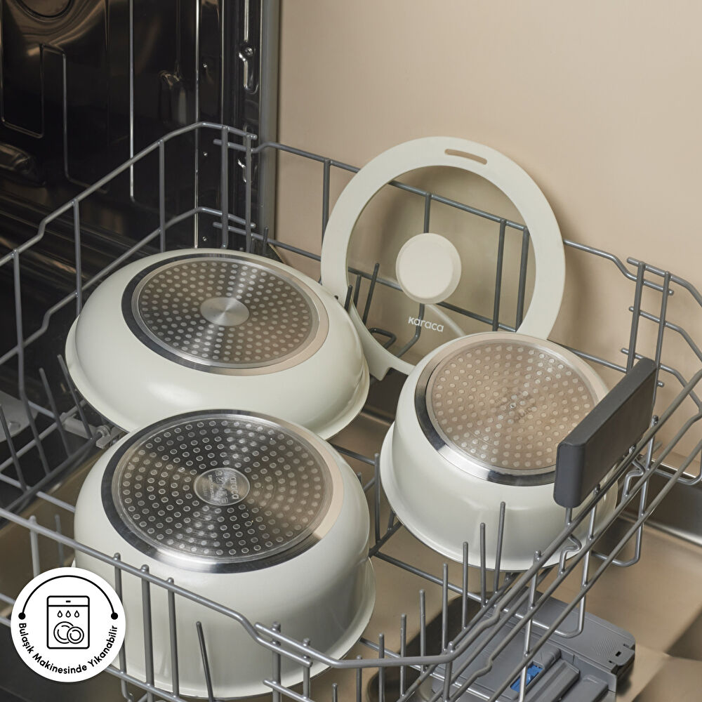 Karaca x Refika Swiss Crystal Almond Cream Easy Clip 5 Parça Tencere ve Tava Seti thumbnail 9