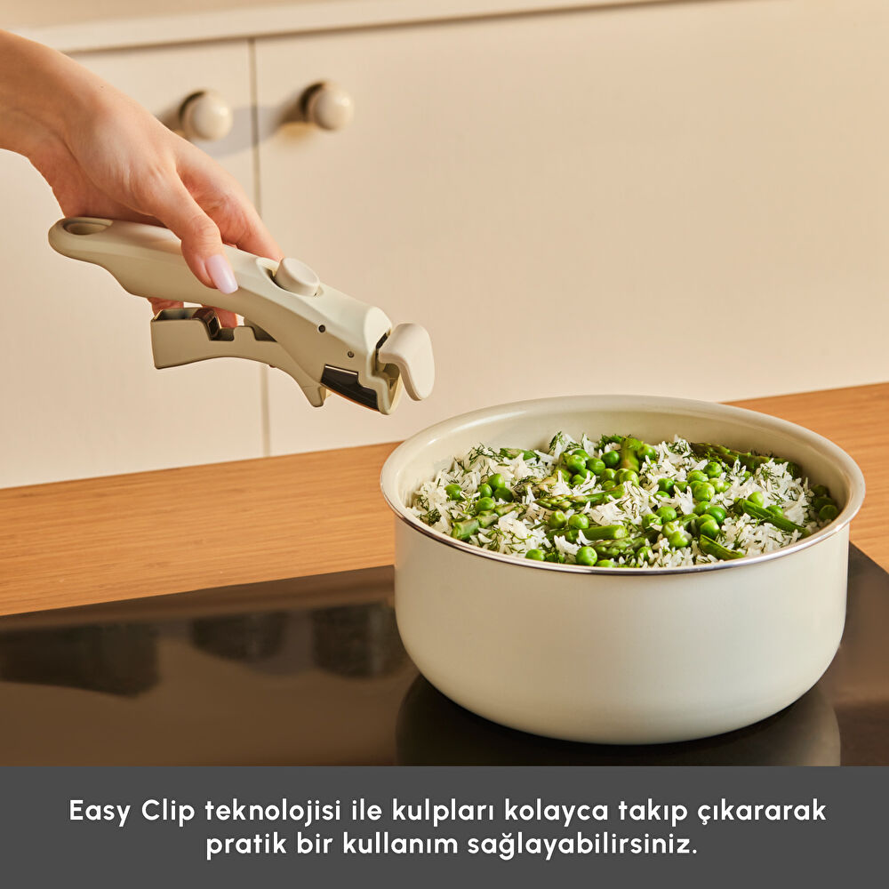 Karaca x Refika Swiss Crystal Almond Cream Easy Clip 9 Parça Tencere Wok ve Tava Seti thumbnail 2