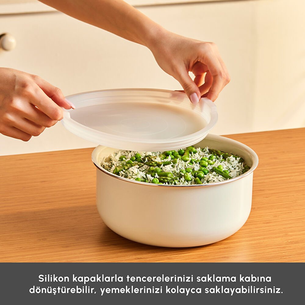 Karaca x Refika Swiss Crystal Almond Cream Easy Clip 9 Parça Tencere Wok ve Tava Seti thumbnail 5