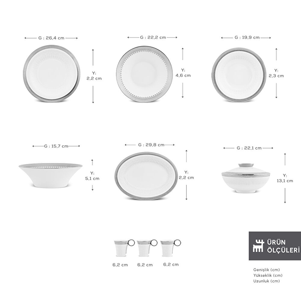 Karaca Royal Bone Kate 55 Parça 12 Kişilik Yemek Takımı Platin thumbnail 2