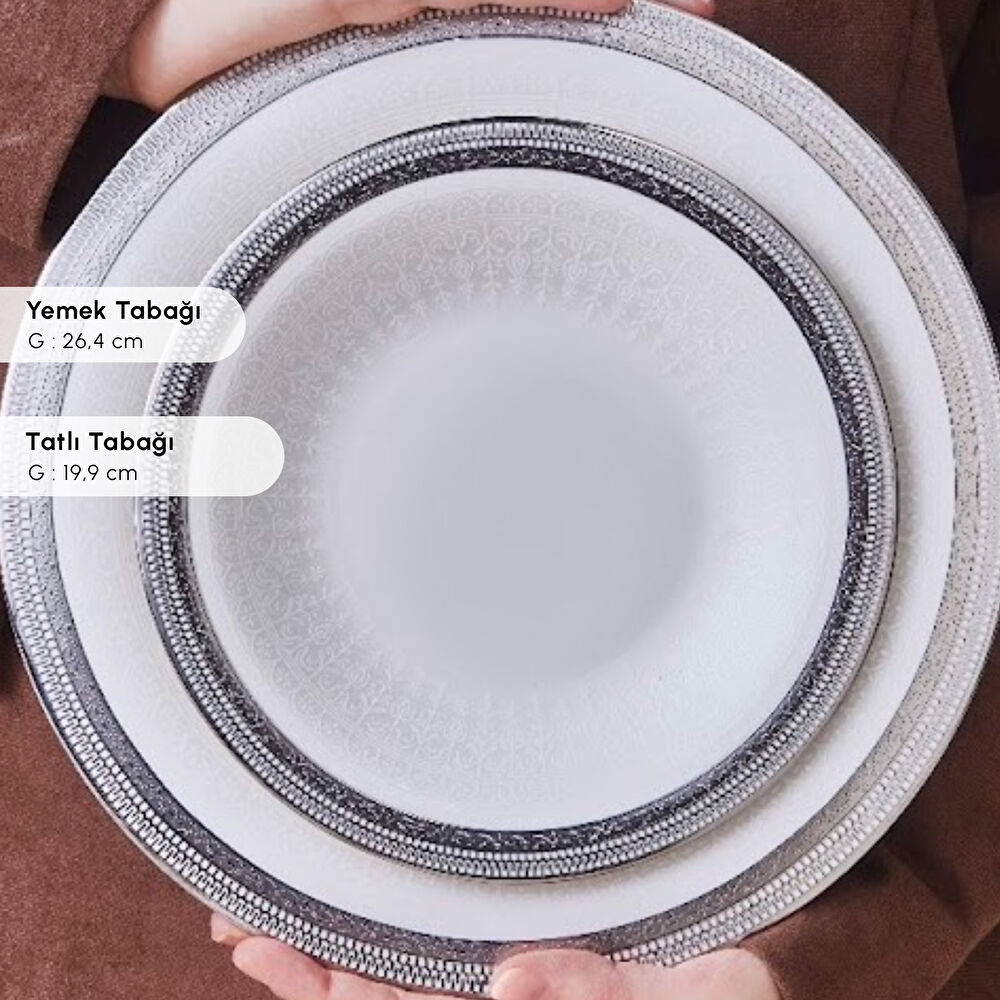 Karaca Royal Bone Kate 55 Parça 12 Kişilik Yemek Takımı Platin thumbnail 6