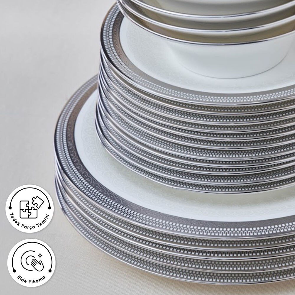 Karaca Royal Bone Kate 55 Parça 12 Kişilik Yemek Takımı Platin thumbnail 5