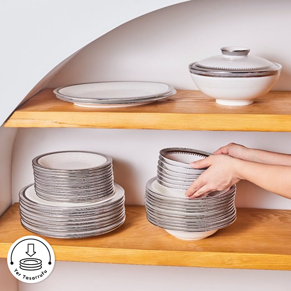 Karaca Royal Bone Kate 55 Parça 12 Kişilik Yemek Takımı Platin thumbnail 7