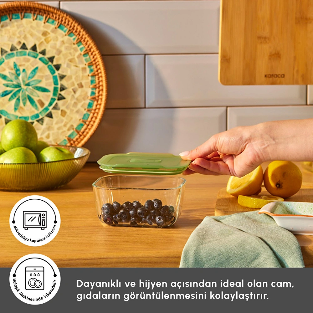 Karaca Green Dikdörtgen Cam Saklama Kabı 470 ml görseli 3