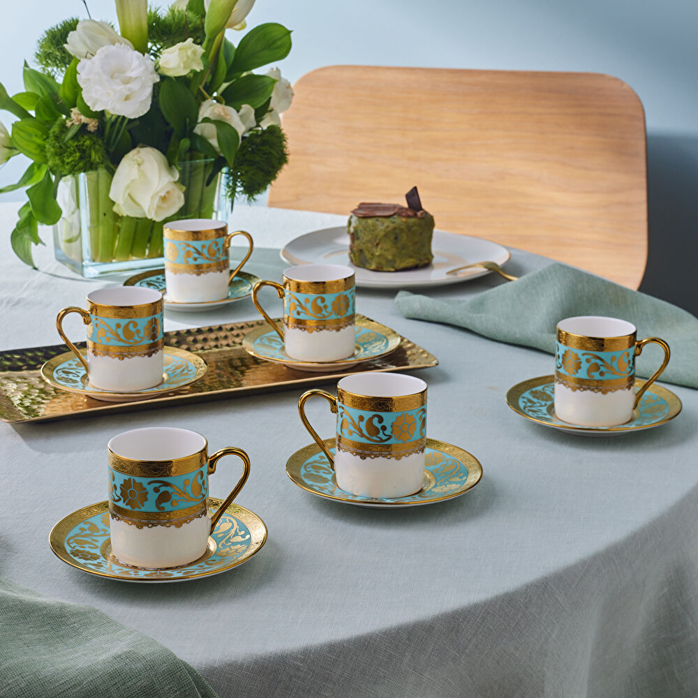 Karaca Gülfem 6 Kişilik Kahve Fincan Takımı Mavi 90 Ml