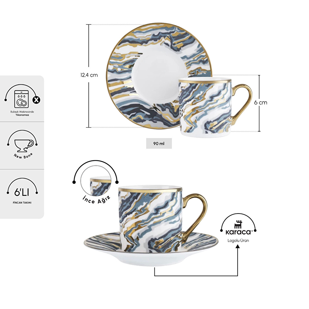 Karaca Ocean 6 Kişilik Kahve Fincan Takımı 90 Ml thumbnail 2