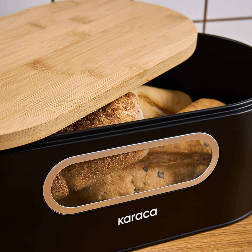 Karaca Premium Ekmek Kutusu-Saklama Kabı Hediyeli Siyah thumbnail 2