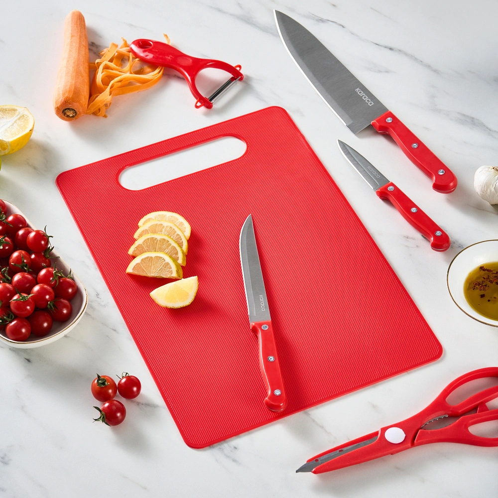Karaca Sharp 4 in 1 6 Parça Kesme Tahtalı Bıçak Seti Kırmızı görseli 2